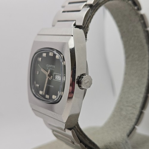 Vintage CLINTON men's automatic watch Ronda 1239 25Jewels Green dial swiss 1970s - Picture 15 of 22
