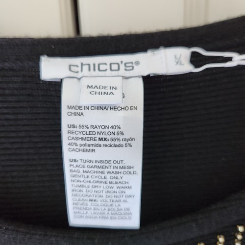 Chicos Sweater Poncho L XL Black Gold Beaded Rayon Nylon Cashmere Dressy $129 - Picture 8 of 13