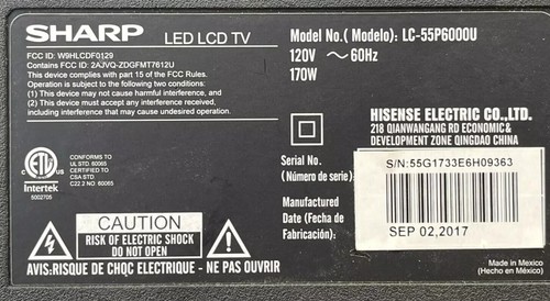 SHARP TV LC-55P6000U Power Supply HLL-5260WC 217664 DMD178V72YX - Picture 2 of 11