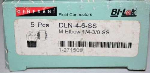 (5 Pcs Lot) 1/4 Tube x 3/8 MNPT 316ss Elbow Fitting Generant Bi-Lok DLN-4-6-SS - Picture 3 of 3