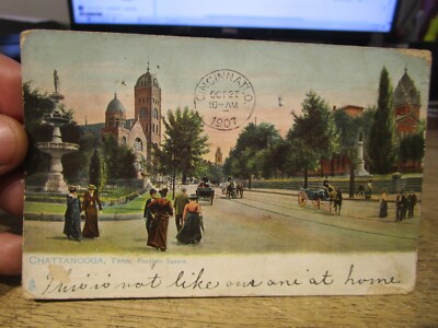 K1 TENNESSEE Old Postcard Chattanooga Fountain Square Churches Now Demolished