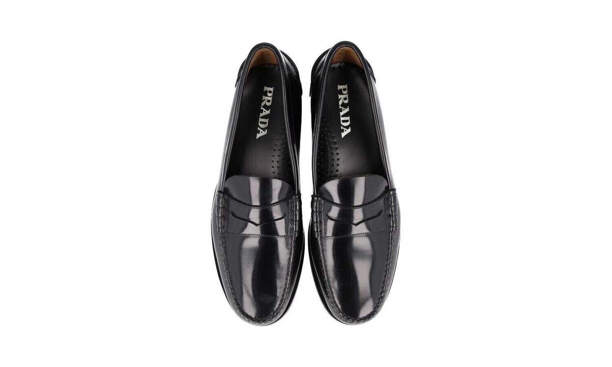 PRADA MAN'S BRUSHED LEATHER LOFER SHOES. SIZE US 12 / PRADA