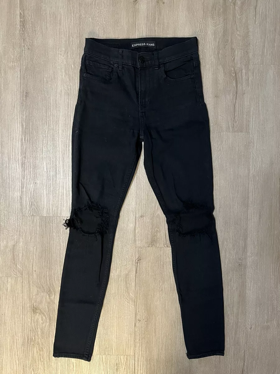 Express Women's Black Distressed Denim Leggings High Rise Skinny Jeans Size  4