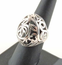 Sterling Silver Floral Filigree Dome Ring - Free Gift Packaging