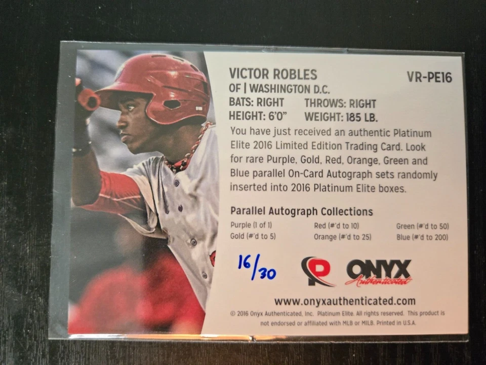 2016 Onyx Platinum Elite Autograph Auto /30 Victor Robles #VR-PEA16 Nationals - Image 2 of 2