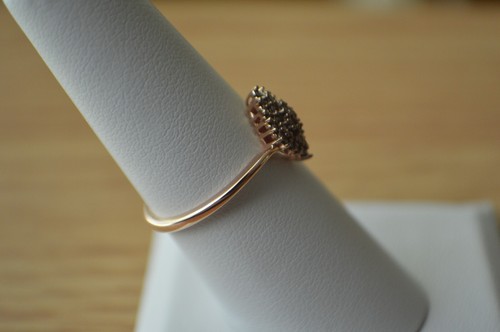 Cocktailring 0,25 kt natürlicher champagnerfarbener Diamant ~ 14 K RG über Feinsilber Größe 7 - Bild 3 von 12