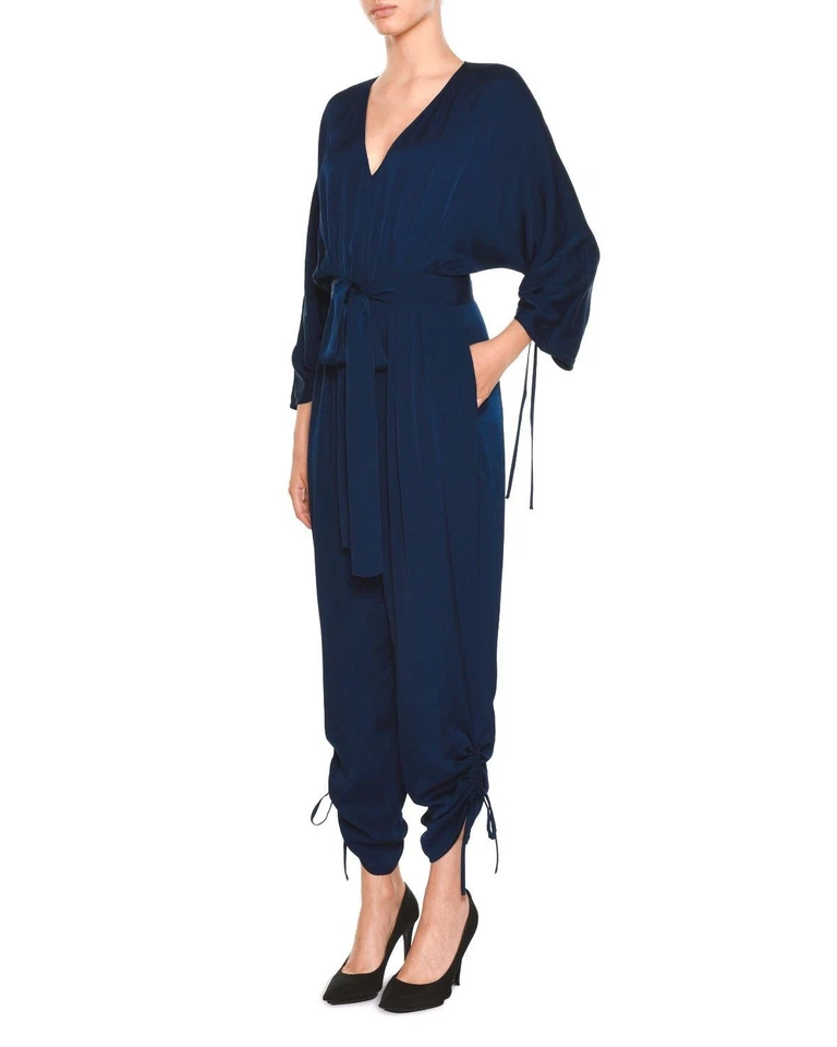 STELLA MCCARTNEY Sapphire Drawstring Tie Belted Silk Cady Jumpsuit 12 US = 46 - Image 4 of 4