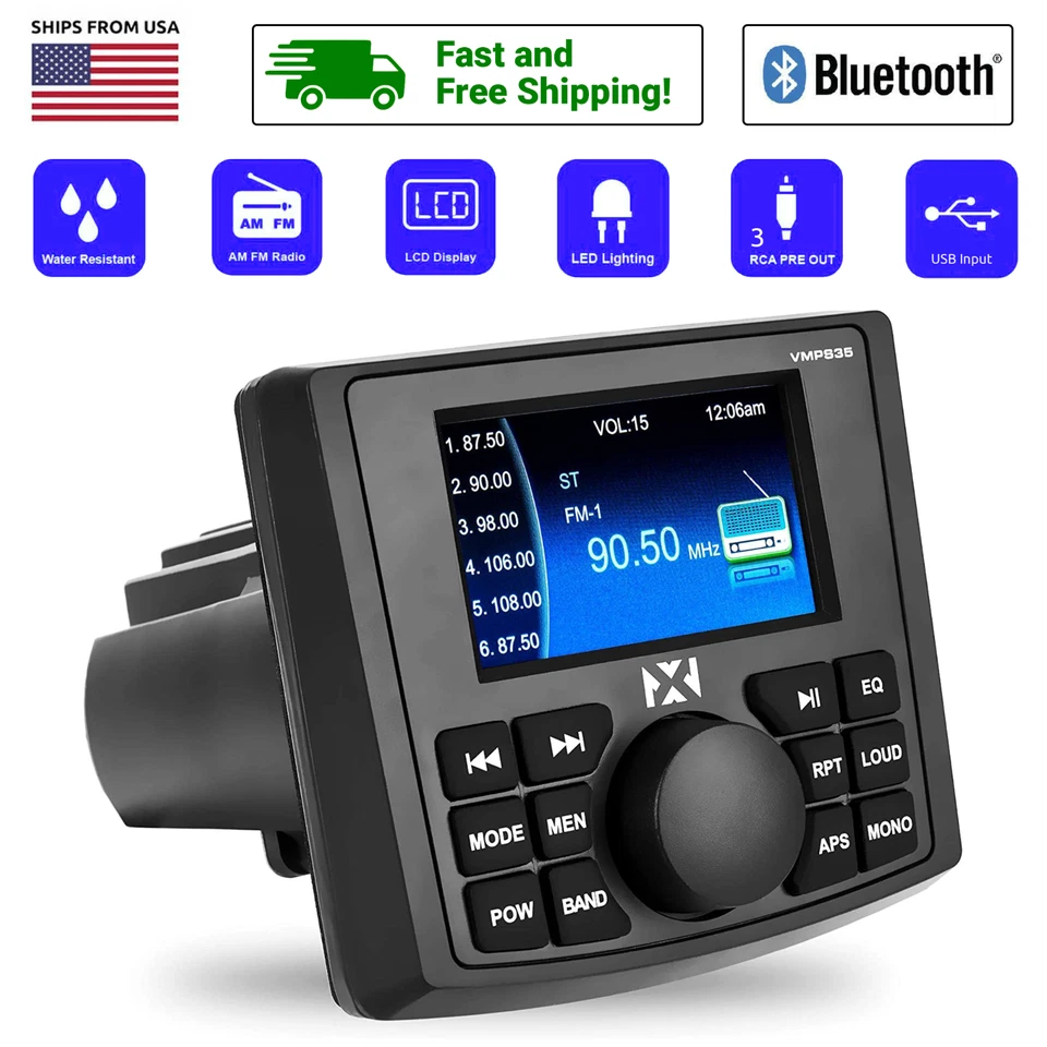 NVX VMPS35 Square Gauge Style Marine Rated Media Center with 3.5" Ultra Bright