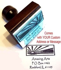 Sunrise Wood Mounted Rubber Stamp With Your Custom Address/Message Amazing Arts