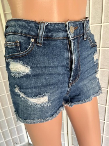 WAX JEAN Distressed Blue Denim Cutoff Shorts Size M Raw Hem - Picture 3 of 6