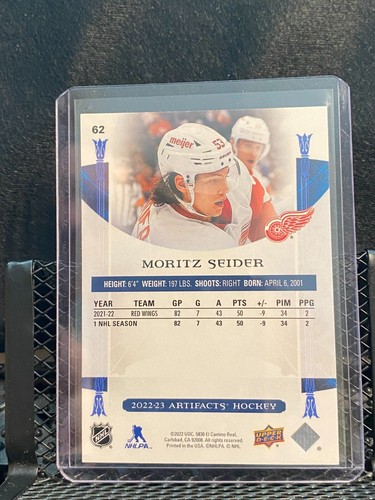 Moritz Seider 2022-23 Artifacts - Royal Blue #23/199 #62- Red Wings - Picture 2 of 2