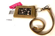 Vera Bradley Khaki ID Key FOB Change Purse Lanyard Twill New FREE SHIP