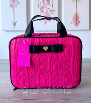 BETSEY JOHNSON Makeup Bag Cosmetic Train Case Pink Fuchsia