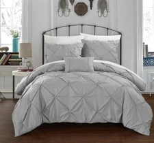 Chic Home Daya 4 Piece King  Duvet Cover Set Ruffled Pinch Pleat, Silver