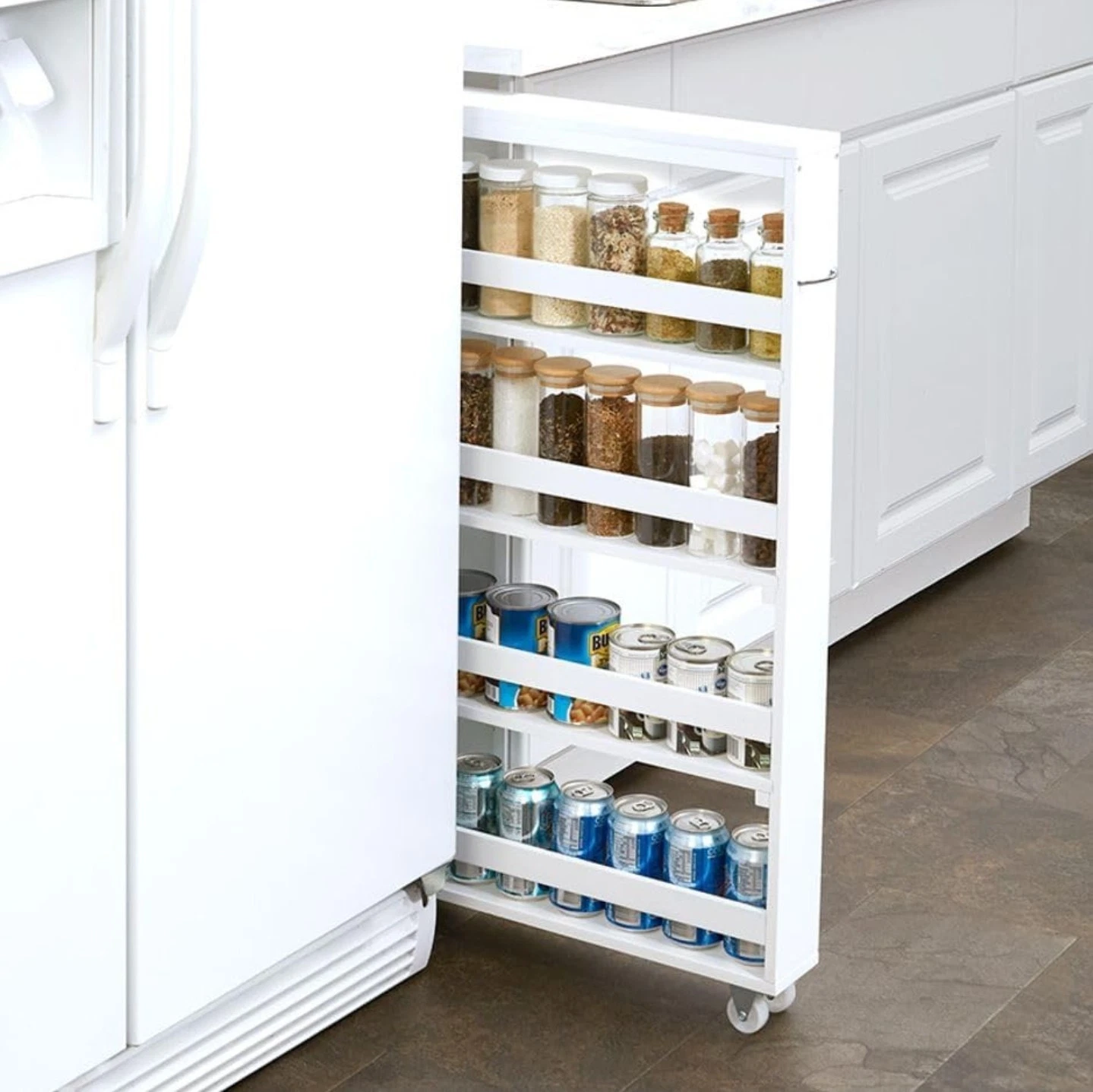 Hidden Spice Rack - Can Storage on Wheels for In Between Fridge & Counter -...