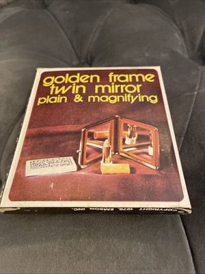 Emson Golden Frame Twin Mirror Plain And Magnifying 1976 Hong Kong NOS