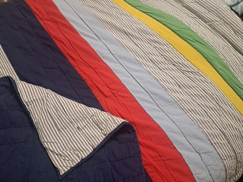 Pottery Barn Kids Twin Multicolor Stripe Quilt Red Blue Green - Picture 3 of 6