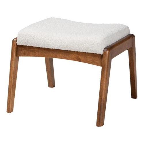 Baxton Studio Roxy White Boucle Upholstered and Brown Wood Ottoman Footstool - Picture 1 of 8
