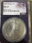 2025 $1 American Silver Eagle NGC ms69, Bea Purple Core