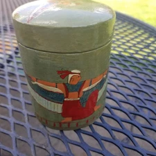 Handcrafted Round Paper Mache Cylinder Trinket Box  Lacquer & Painted 