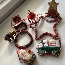 Lot of Various Christmas Tree Ornaments 6 Hanging 1 Table Top