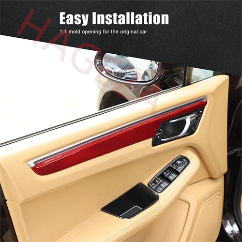 4×Red Carbon Fiber Interior Door Panel Decorative Trim For Porsche Macan 2014-23 - Picture 9 of 14