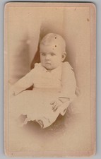 Antique CDV Cute Baby in White Dress Sitting Victorian Studio Portrait Unmarked