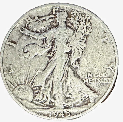 1945 P Liberty Walking Half Dollar 90% Silver Very Good WWII Coin!