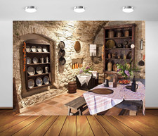 7X5Ft Fabric Old Kitchen Backdrop for Photography Ancient Stone Wall Castle Kitc