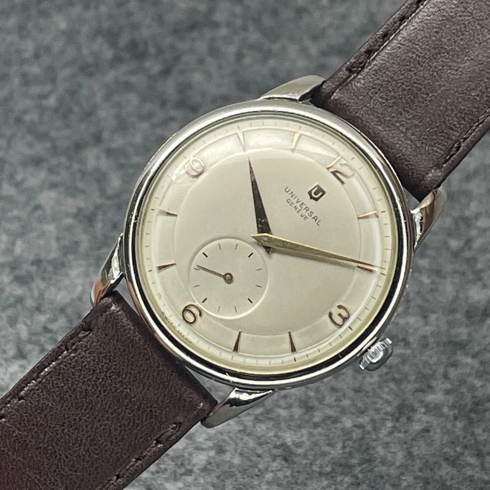 GRAN 37 MM UNIVERSAL GENEVE CAL 330 CUERDA MANUAL ESFERA TEXTURIZADA SUIZA DESDE CA1950 Foto 3 de 4