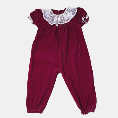 VGT Good Lad Girls 4T Red Velvet Lace Ruffled Yolk Jumper Romper Jumpsuit