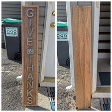 Give Thanks Pumpkin Galvanized Letters Oblong Wood Sign Fall Decor