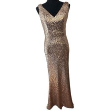 Revelry Sequin Dress Rose Gold Size 8 Sleeveless Drapey Back Fitted Vneck Formal