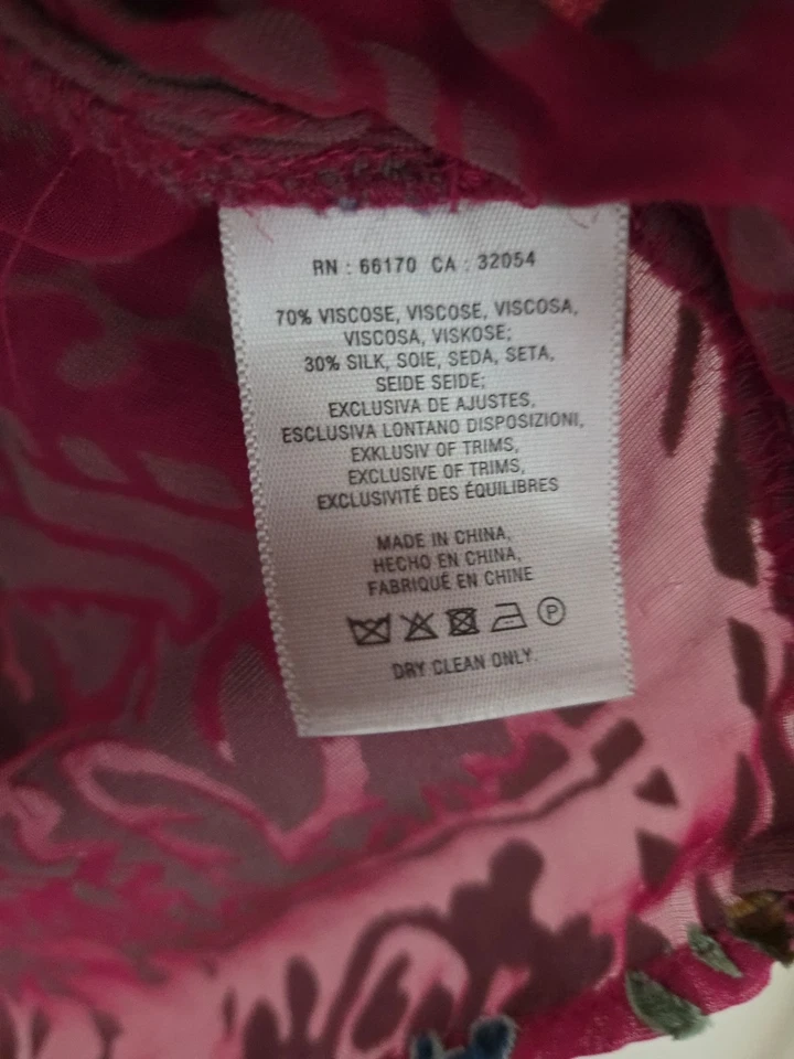Top Floreat Japonica Terciopelo Envolvente Mezcla Seda Estampado Boho Rosa Magenta Talla Pequeña Foto 4 de 4