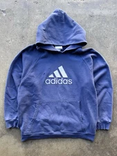 Vintage 90s Size Large Distressed Adidas Essential Blue Hoodie
