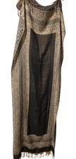 Brown Beige Black Paisley Pashmina Scarf Shawl 28x68 Fringe Border Soft Boho T1