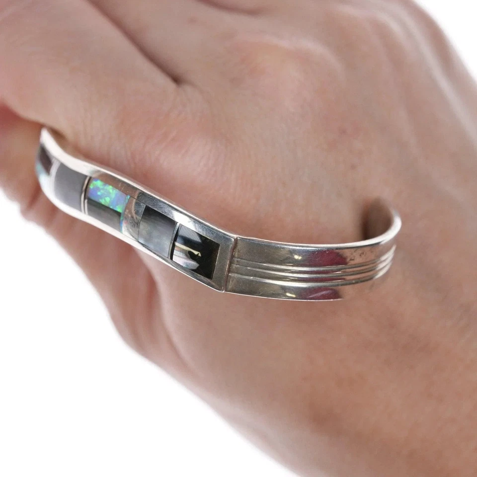 6.5" James Lee Navajo Sterling silver, opal, shell cuff bracelet - Image 4 of 4