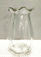 Medium Clear Glass Paneled Sides Ruffled Top Edge Flower Vase 6" Tall