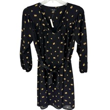 NWT Madewell Tie-Waist Long Sleeve Mini Dress in French Daisies Black Size S
