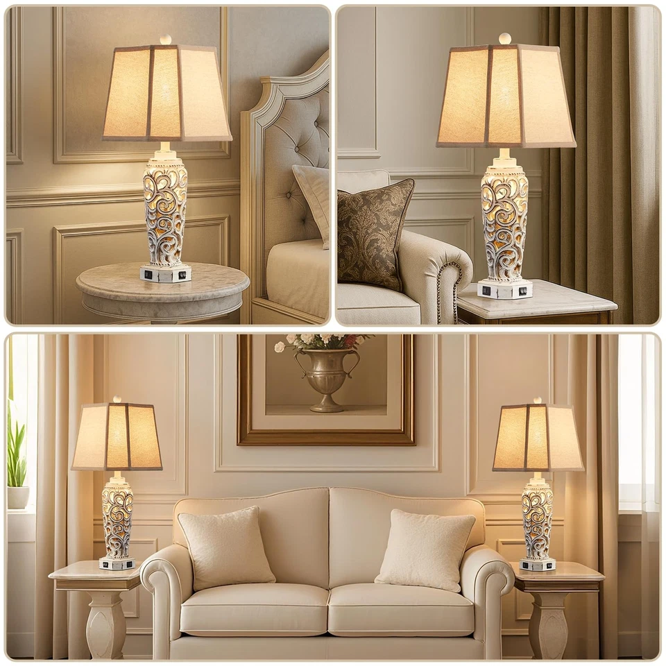 27-дюймовые деревенские настольные лампы набор из 2 для гостиной с портами USB A+, винтажные новые... - Изображение 3 из 4