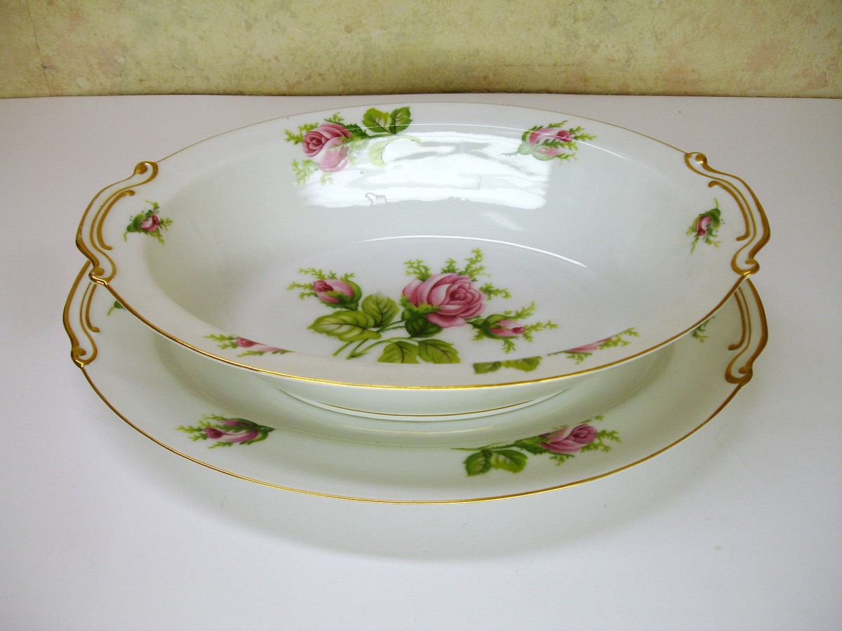 Vintage Wild Rose China Made in Japan Serving Bowl & Underplate