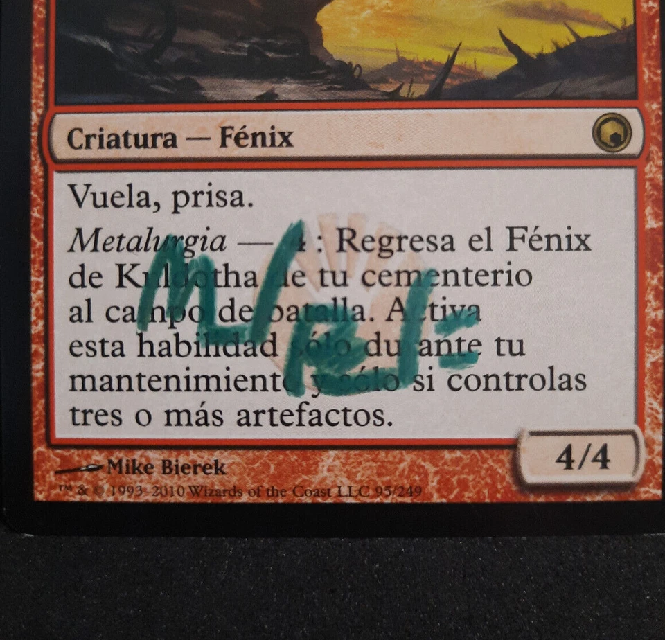 MTG SPANISH Kuldotha Phoenix-Artist Signed (Mike Bierek) - Scars of Mirrodin #95 - Image 2 of 3