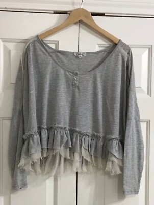Cecico Blouse Boho Cropped Lagenlook Size Large
