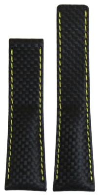 20mm Panatime Black Carbon Fiber Style Watch Band w Yell Stitch For Breitling De
