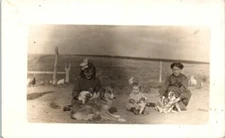 1904-1918 RPPC Photo Postcard Dogs Children Litter of Puppies Farm Chickens 