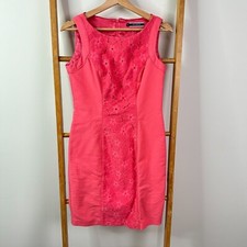 Basque Dress Womens 8 Pink Sleeveless Floral Lace Detail Knee Length Pencil