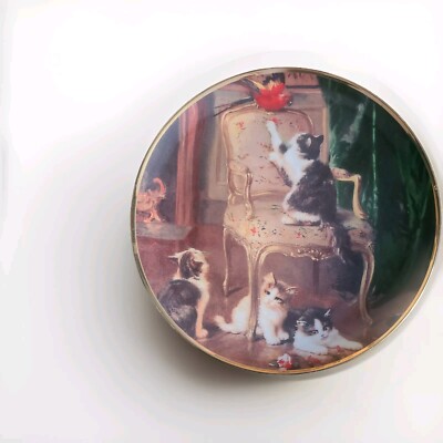 FRANKLIN MINT Leon Huber Kitten Mischief Porzellan 4 Kätzchen/Papagei 8 1/4 Zoll Teller