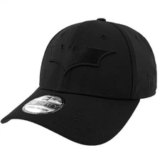 Batman Christian Bale Logo Black on Black New Era 39Thirty Fitted Hat Black
