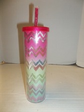 New Cypress Refresh 16 oz Insulated Cup w/ Freezable Ice Cubes and Straw Chevron