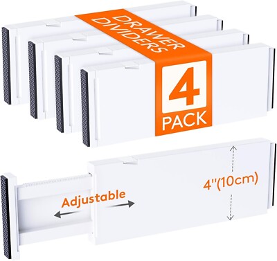 4 Pack Drawer Dividers Plastic 4'' High, 11-17'' Adjustable Drawer Organizers for